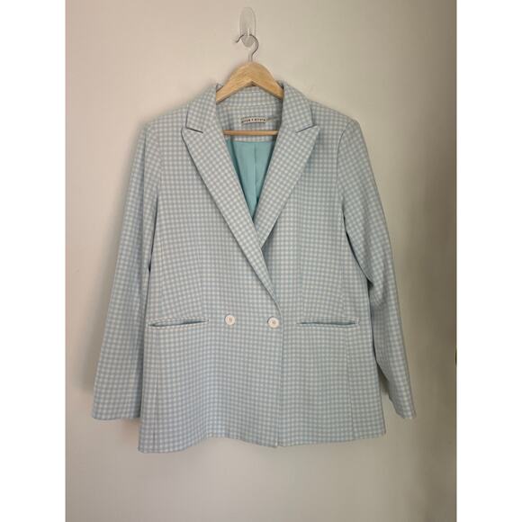 Alice + Olivia Justin Gingham Double-Breasted Relaxed Fit Oversized Blazer US 10 - Picture 2 of 9
